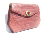 Lovely Dark Dusty Rose PINK 2000's Crocodile Belly Skin Clutch Shoulder Bag - Stone Front