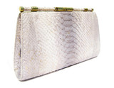  Metallic Taupe & Gray EILEEN KRAMER Early 2000's PYTHON Snake Skin Clutch Handbag 