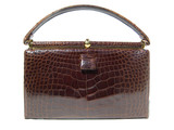 Classic Chocolate BROWN 1960's LUCILLE de PARIS Alligator Handbag