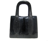 Unique 1940's-50's Black HORNBACK ALLIGATOR Skin Handbag - Structural Handles!