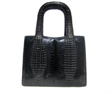  Unique 1940's-50's Black HORNBACK ALLIGATOR Skin Handbag - Structural Handles! 