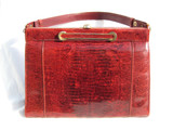 1950's-60's Burgundy RED Lizard Skin Top Handle Bag