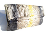  Early 2000's XL Blue Gray & Gold Matte PYTHON Snake Skin Fold Over CLUTCH Bag 