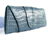  New! ROCKSTAR *Denim BLUE* Hornback CROCODILE TAIL Wrap CLUTCH Bag 