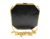 Octagonal BLACK 1970's-80's Hard-Sided LIZARD Skin CLUTCH - Stefano - ITALY - BOX!