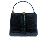 Classic JET BLACK 1960's DEAUVILLE Alligator Handbag