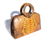 1960's XL ORANGE Python Snake Skin Handbag - Double ROUND Handles