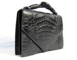  Unique 2010's Jet Black CROCODILE Skin Envelope Style Handbag 