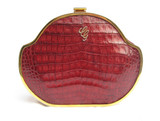 OXBLOOD RED 1980's Hard-Sided Crocodile Belly Skin CLUTCH - ITALY!