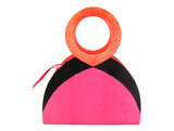  COLOR BLOCK Orange, Pink & Black Structural 1970's-80's COBRA Snake Skin Handbag - ANDREA PFISTER 