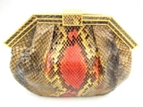  COLOMBETTI 1980's SLATE BLUE & RED PYTHON Snake Skin Clutch 