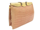 Rare 1950's-60's LUCILLE de PARIS Light Peach Crocodile Evening Clutch - Marcasites 