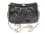  Versatile 1960's-70's Jet Black TURTLE Skin Clutch Handbag Shoulder Bag 
