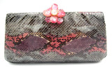  Custom Caprice 1980's Pastel PYTHON Skin Clutch with Jeweled Flower Clasp 