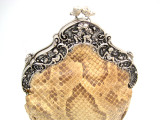  Unique 1940's-50's Python Snake Skin Crossbody Shoulder Bag - Ornate Frame! 
