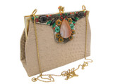 Nude JEWELED 1970's Ostrich Skin Shoulder Bag - LA JEUNESSE