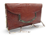 COGNAC 1960's -70's CROCODILE Skin Shoulder Evening Bag - LA JEUNESSE