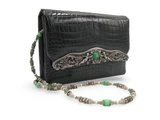 Jet Black 1960's -70's CROCODILE Skin Shoulder Evening Bag - LA JEUNESSE