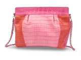 Color Block Early 2000's PINK & RED CROCODILE Belly Skin Crossbody Shoulder Bag Clutch
