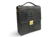 UNISEX 1990's-2000's Black Hornback CROCODILE Skin ATTACHE Messenger iPad Case Bag w/Strap