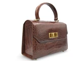 Stunning Lunchbox Style 1960's Brown Crocodile Belly Skin Handbag - Panama