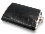  Jet Black Custom Alligator Belly Skin 8 Oz. Stainless Hip FLASK Set - NEW! 