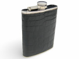  Custom Jet Black Alligator Belly Skin 8 Oz. Stainless Hip FLASK Set - NEW! 