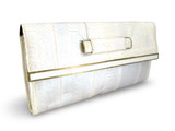 Gorgeous 1990's Silvery Gold Metallic R & Y AUGOUSTI Snake Skin & Stingray CLUTCH Bag