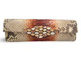 CHIC Jeweled Orange, Black & TAN Python Snake Skin Slim Clutch Shoulder Bag - Falchi