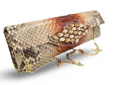 CHIC Jeweled Orange, Black & TAN Python Snake Skin Slim Clutch Shoulder Bag - Falchi