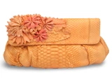 XL JUICY Orange BOHO FLOWERED Python Snake Skin Clutch Shoulder Bag - FALCHI