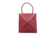 Dark RED Early 2000's Unique Shape Ostrich Skin Handbag