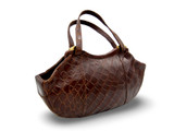 13" Long 1950's-60's Chocolate Brown Alligator Skin Handbag - Side Clasps!