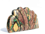  CAPRICE 1960's Scalloped PYTHON Snake Skin CLUTCH Bag 