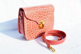  1990's Salmon Pink LANA of LONDON ALLIGATOR Belly Skin CLUTCH Shoulder Bag - Italy 