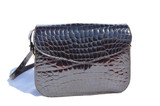  DONNA ELISSA Dark Brown 1990's ALLIGATOR Belly Skin SHOULDER Bag 