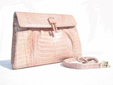  DUSTY PINK 1990's Crocodile Skin Shoulder Bag CLUTCH - CLEO BOTTIER 