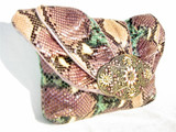  RUFFLED 1980's Pastel PYTHON Snake Skin CLUTCH Shoulder Bag 