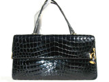  JUDITH LEIBER 1980's BLACK Alligator Skin Bag - HORN Clasp 