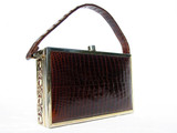  TYROLEAN 1940's-50's Chocolate CROCODILE Skin Handbag 