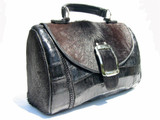  HUGE Black CROCODILE SKIN & CALF HAIR Satchel Handbag - NEW 
