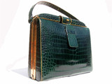  Gorgeous DARK GREEN 1950's-60's ALLIGATOR Skin Handbag 