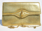  Fabulous Metallic GOLD 1960's LIZARD Skin CLUTCH Shoulder Bag - SACHA 