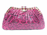  JUDITH LEIBER 1980's PINK Snake Skin CLUTCH Shoulder Bag 