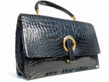  Stunning ROSENFELD 1950'-60's Jet Black ALLIGATOR Belly Skin Purse S-087a 