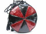  Round 1970's-80's Red/Black COBRA & PYTHON Snake Skin Shoulder Bag 