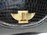  Vintage HERMES 1950-60's WINGED Black CROCODILE POROSUS Handbag 