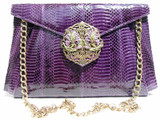  PURPLE Snake Skin Clutch Purse Shoulder Bag w/French Accents 