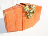  Jeweled 1970's-80's ORANGE Snake Skin CLUTCH Shoulder Bag 