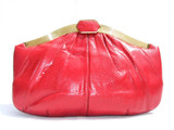  JUDITH LEIBER 1970's RED Karung Snake Skin CLUTCH Shoulder Bag 
